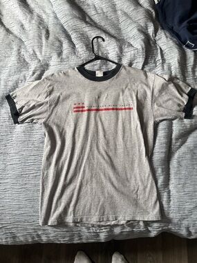 Anvil Gray Ringer Tee with Red Chest Stripe
